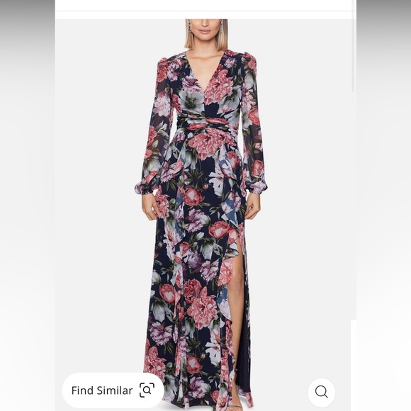 Xscape floral chiffon with slit floor length dress NWT size 4 - Picture 1 of 7